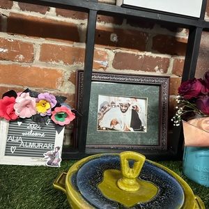 CALIF USA 850 MCM Pottery Bowl Dish w Lid Green blue Vintage